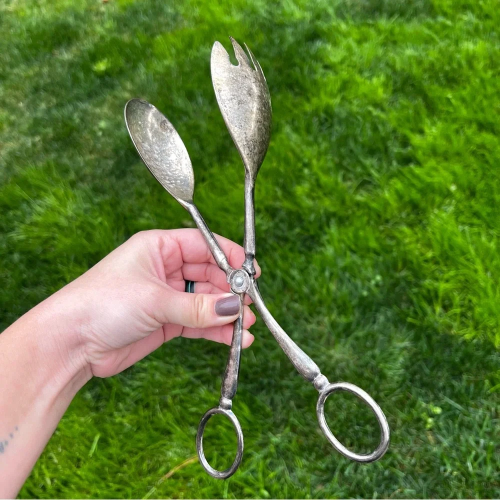 Vintage Serving Scissor Tongs Silver-Plate EP Zinc Italy Salad Fruit Server 10